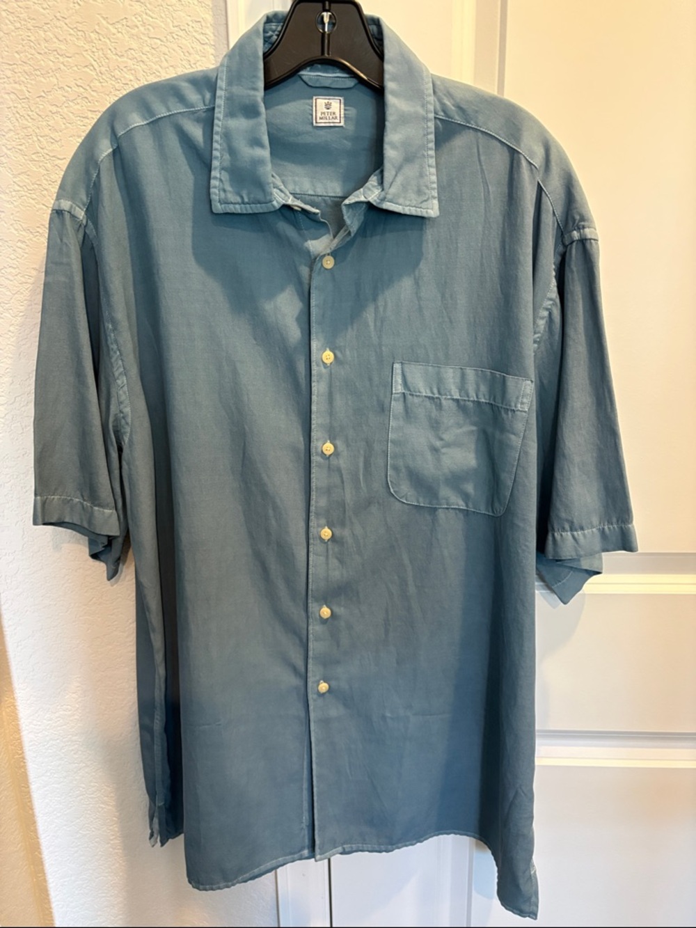 Peter Millar Men's Short-Sleeve Silk/Cotton Button-Up Shirt Blue